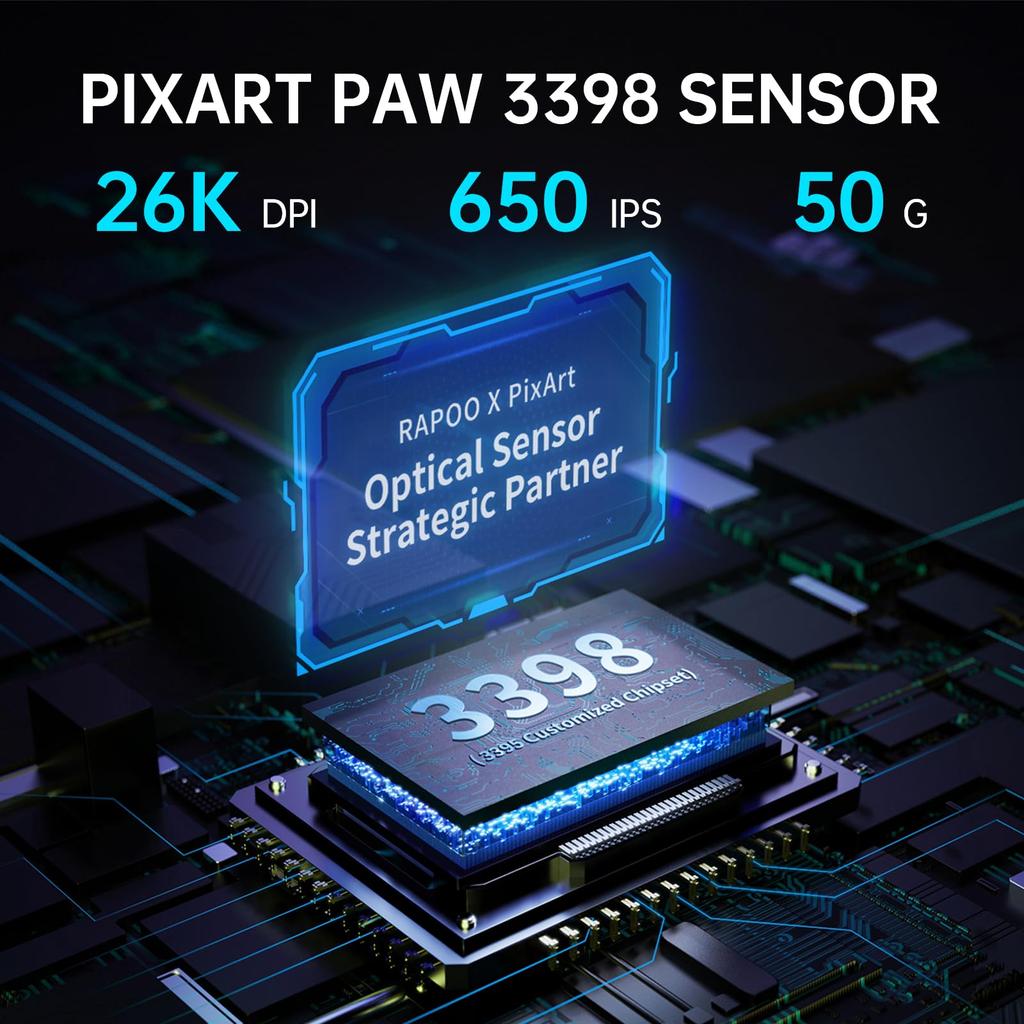 Беспроводная игровая мышь RAPOO VT9PRO4K, 26000 DPI, 4K Polling, Сенсор PAW3398, Оптическая мышь, 10 программируемых кнопок, Легкая (68g), 180 часов