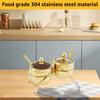 Stainless Steel Sugar Bowl Set with Transparent Glass Cover Bracket Rust Proof Seasoning Box Smooth Seasoning Jar Compact Sugar