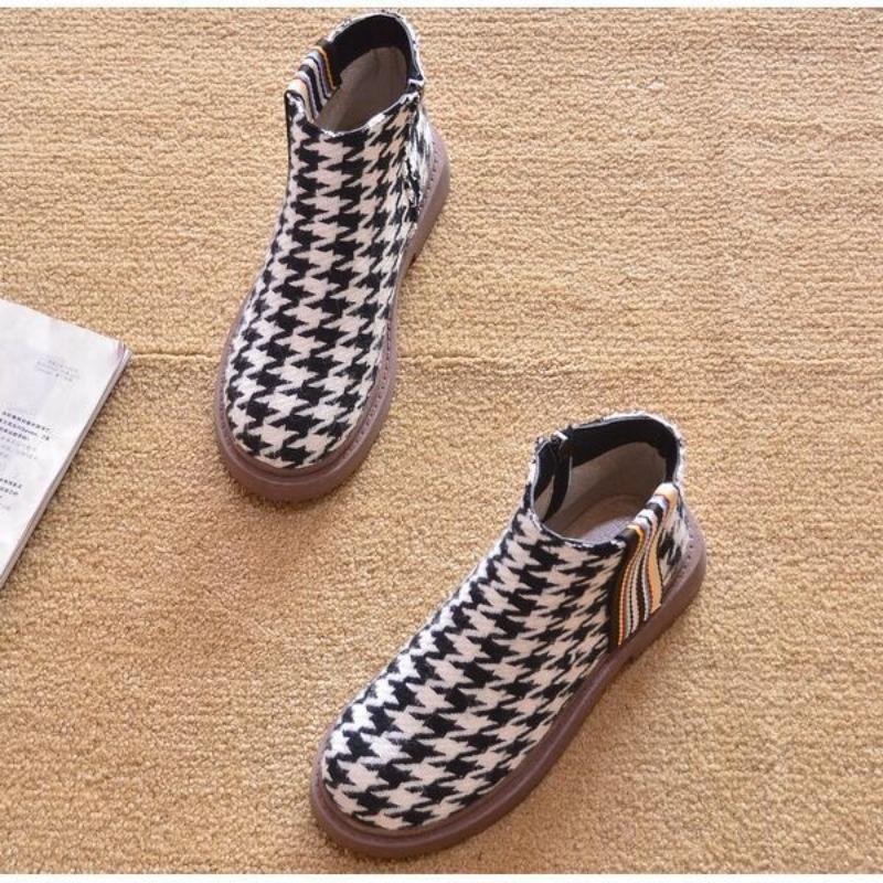 2026 Весна Осень Женские Туфли Гусиная лапка Ботильоны Челси На плоской подошве Красные Белые Боковая молния Бренд Женские Одинарные Ботинки