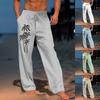 Men's Casual Loose And Comfortable Casual Pants Cotton Linen Printed Drawstring Trousers