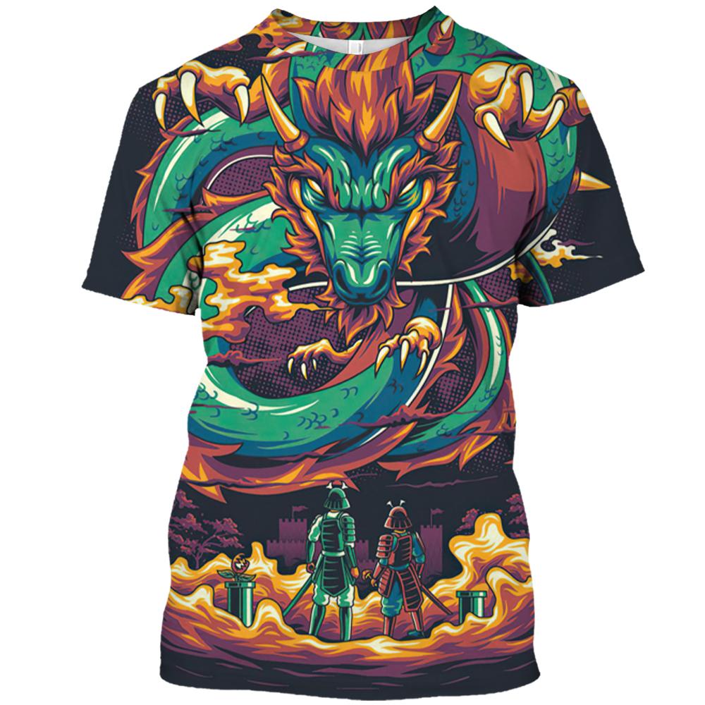 Vintage Men's T-Shirt 3D Print Dragon Pattern T Shirt Casual Short-Sleeved Top Summer Breathable Fitness Apparel Men Clothing