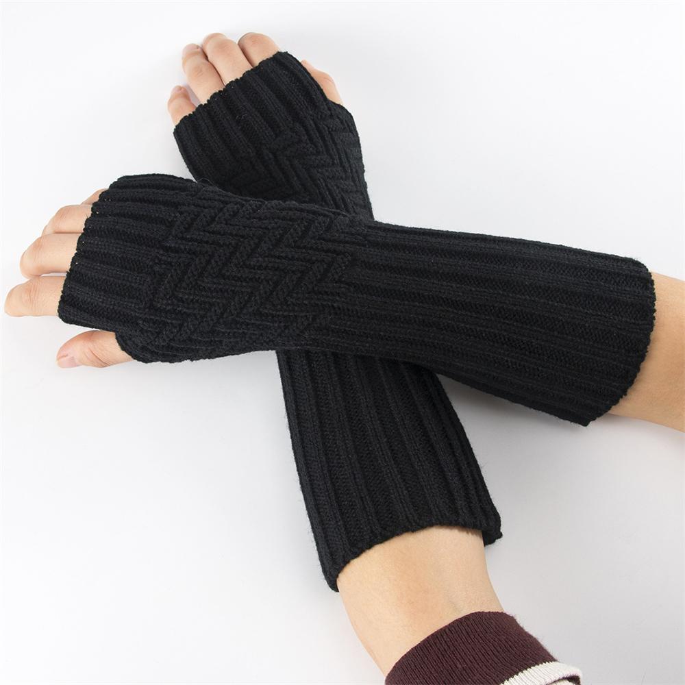 A Pair Long Fingerless Glove Arm Warmer Stretchy Mitten Unisex Crochet Half Finger Long Gloves