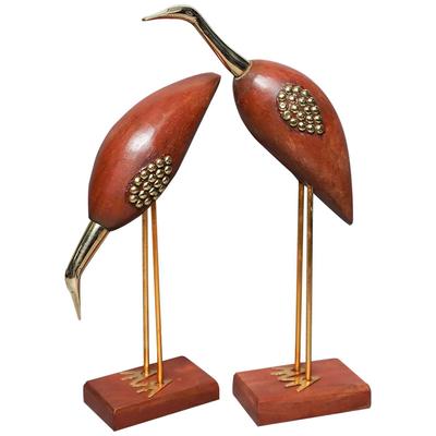 Деревянный антикварный декоративный экспонат Saras Swan Crane Love Birds для домашнего декора, набор из 2 штук, размер:- большой(5 х 9 х 29 см) & Маленький (5 х 9 х 20 см)
