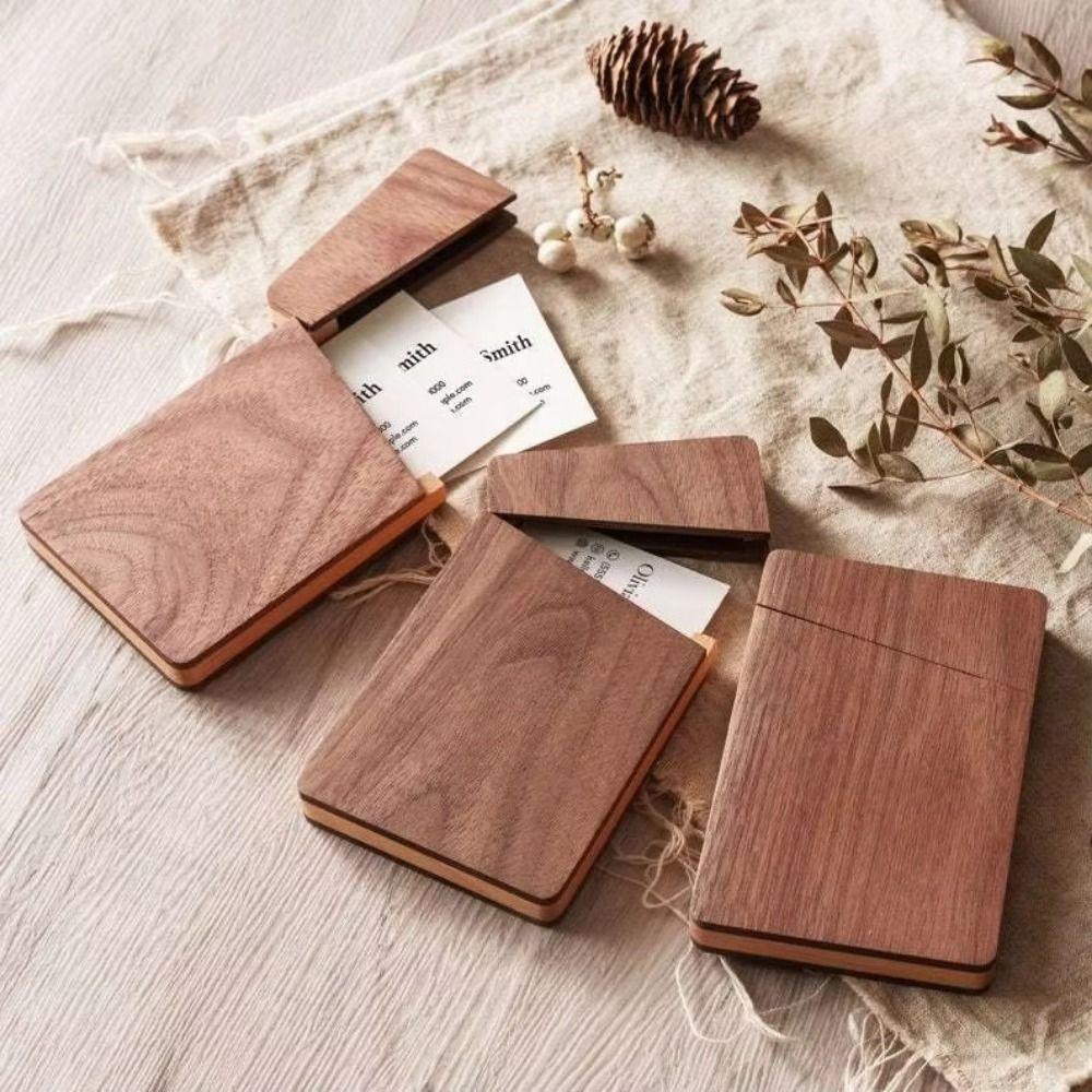 Large Capacity Business Card Storage Box Solid Wood Business Card Organizer  Desk Accessories
