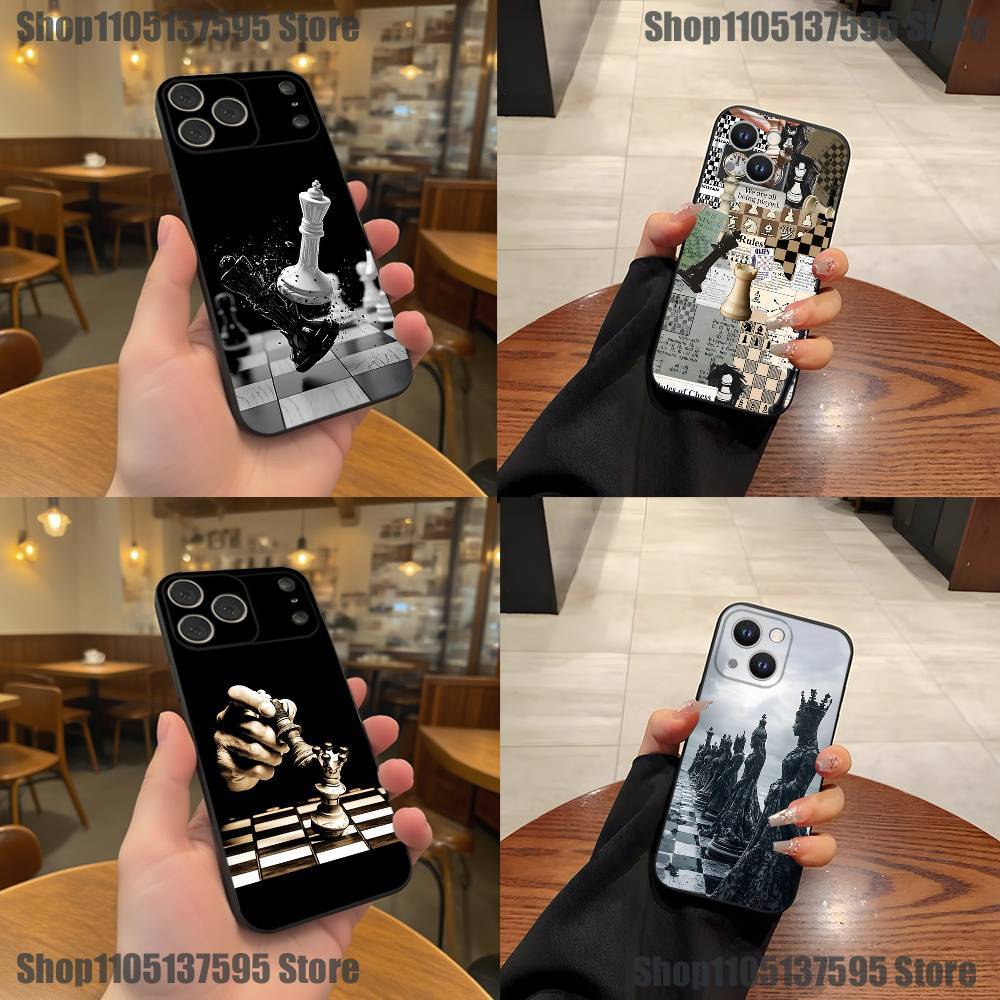 Чехол для телефона Шахматы Для iPhone 17,16,15,14,13,12,11,Pro,XS,Max,XR,Plus,E,SE4,Mini Черный Мягкий Чехол