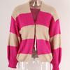 Autumn and Winter Women's Cardigan Sweater Patchwork Colour Block Cardigan Knit Jacket
