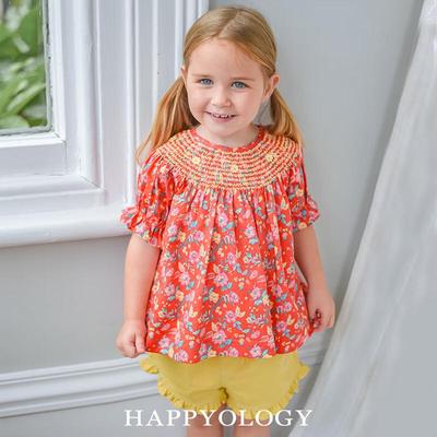 Хлопковая блузка Happyology для девочек с цветочным принтом и пышными рукавами