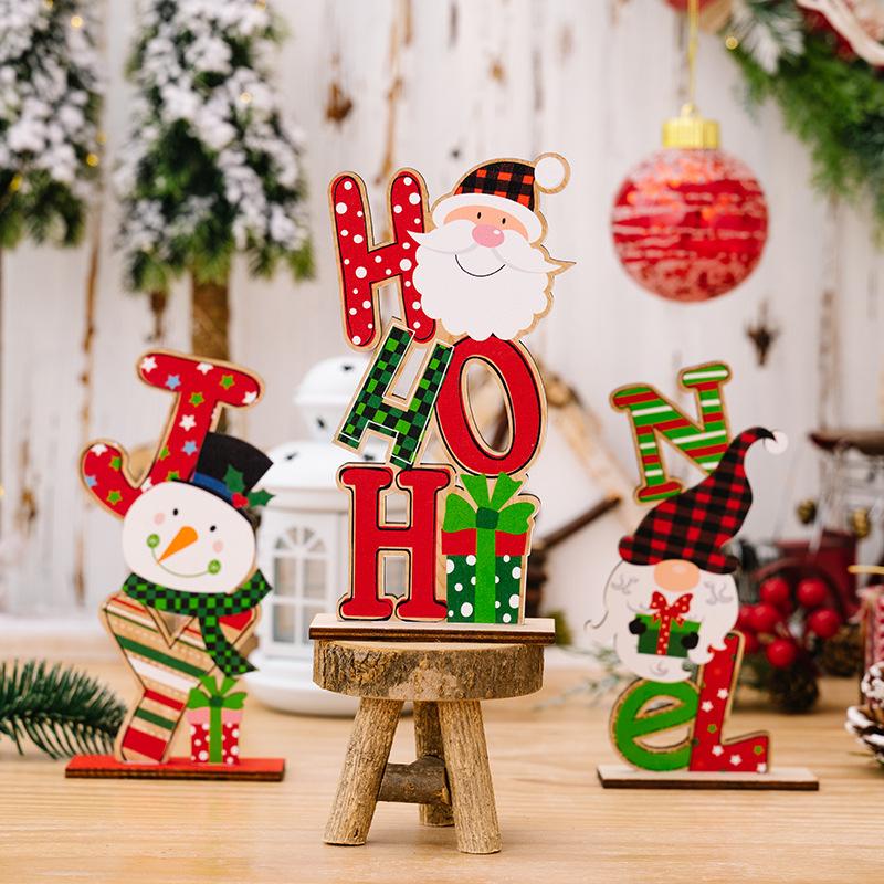 Wooden Christmas Desktop Ornaments Elk Santa Cluas Faceless Doll Joy Noel Decor Christmas Home Bedroom Decor Xmas Table Decor