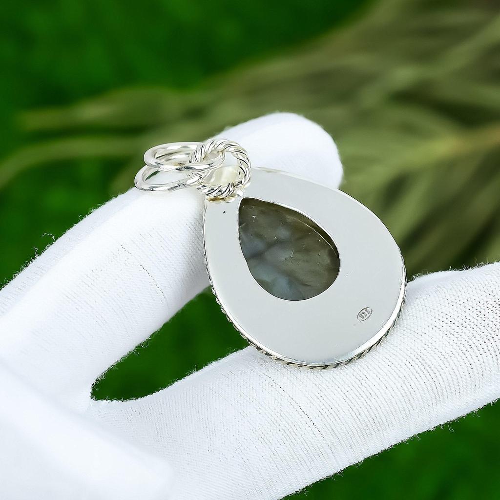 Свадебный подарок для нее Подвеска из стерлингового серебра 925 пробы с натуральным лабрадоритом