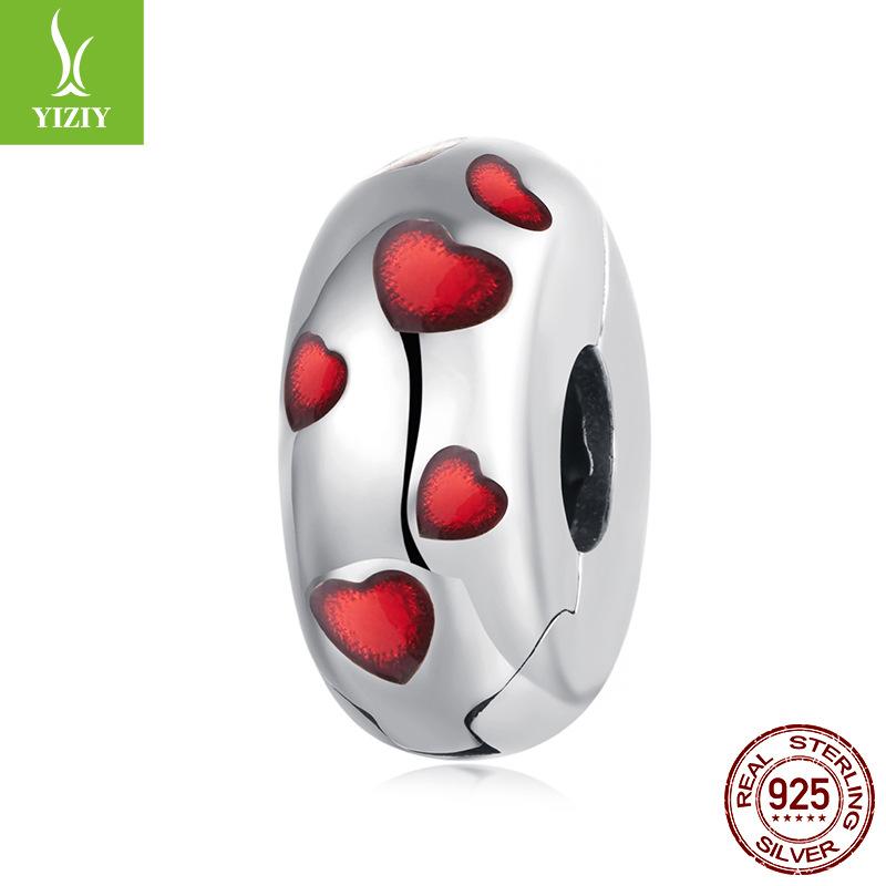 Red Love Oil Drop Positioning Buckle Accessories Classic Romantic Heart S925 Sterling Silver Bead Spacer