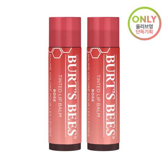 Оттеночный бальзам для губ Burt's Bees 4,25 г 1+1 Специальное предложение (Роза), Корейская косметика