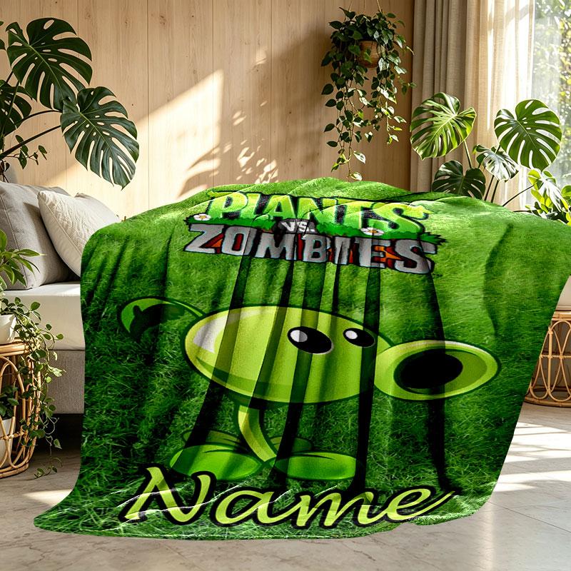Custom Name Personalized Plants vs. Zombies Print Blanket, Home Decor, Bedroom, Sofa, Camping, Couch, Gifts for Birthday Christmas