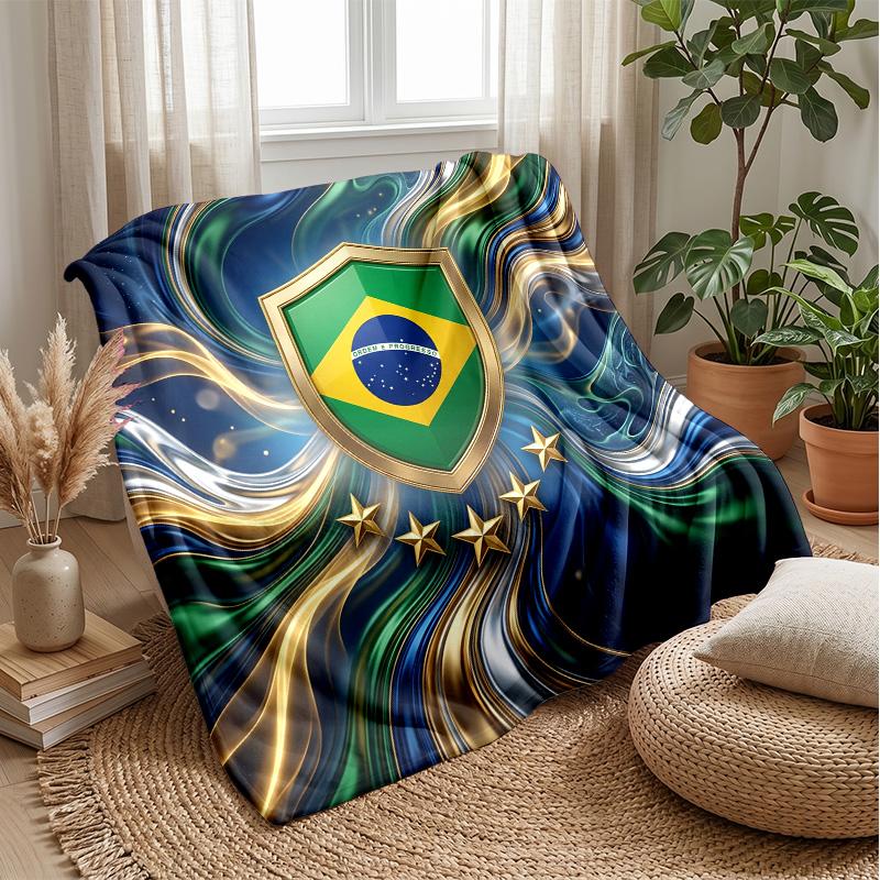 Brazil Football Printed Flannel Blanket Skin Friendly Warm Decorative Throw for Indoor Couch Bed Daily Use