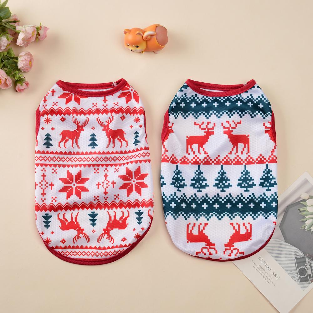 Christmas Dog Clothes For Small Dogs Cats Cute Elk Print Vest Puppy Costume Kitten Shirt New Year Pet Outfits Chihuahua French Bulldog