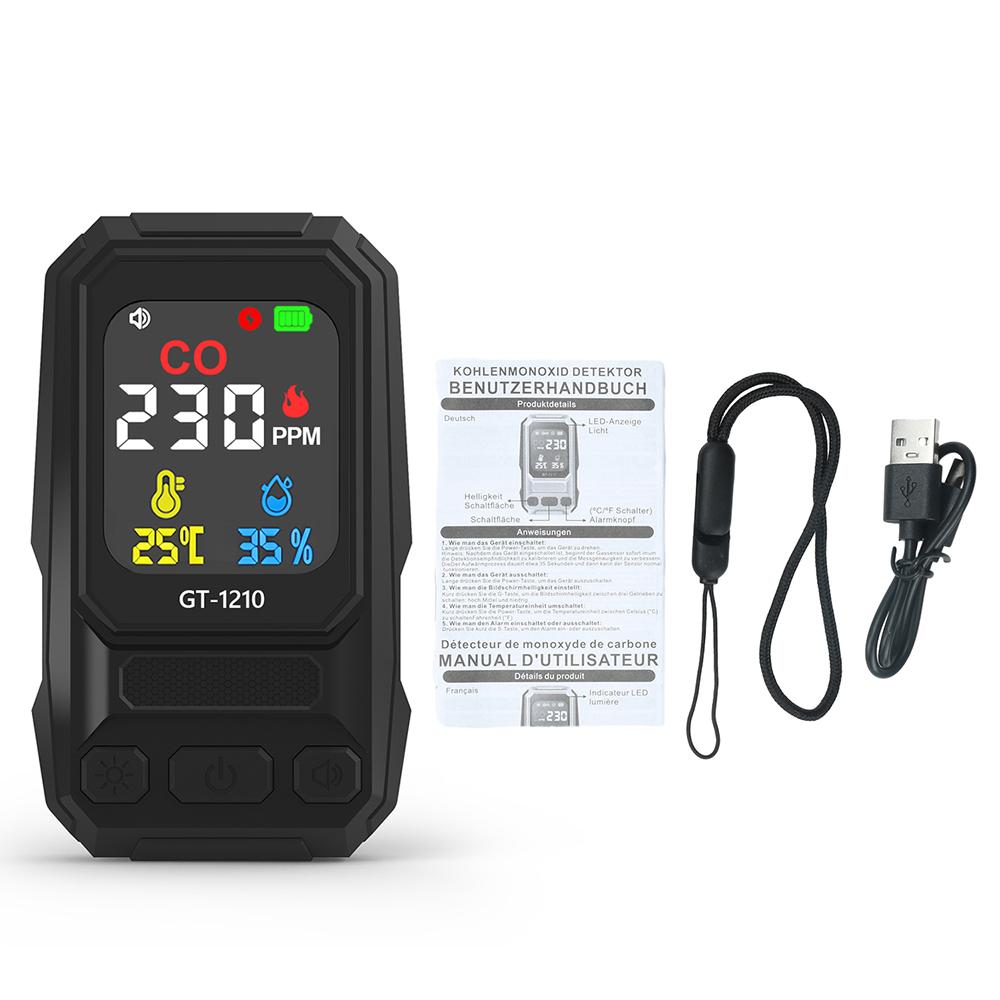3-in-1 Carbon Monoxide Detector CO Tester Gas Leak Alarm Type C Rechargeable Home Air Detector Temperature and Humidity Meter