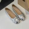 French Retro Silver Soft-soled Single Shoes Women's Shoes Summer Ladyshoes Evening Bow Flats Golden Grandma Shoes