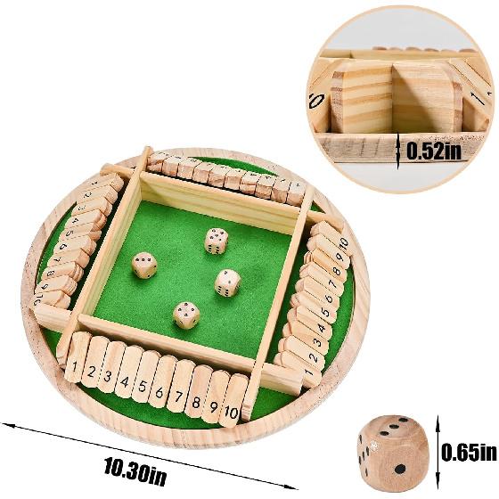 Shut The Box Game (2-4 Players), Wooden Shut The Box Dice Game, Wooden Board Game for Adults Kids, for Family Classroom Home or Bar