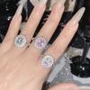 2026 Aquamarine Sunflower Ring Women's Light Luxury High-End Full of Diamond Flower Ring