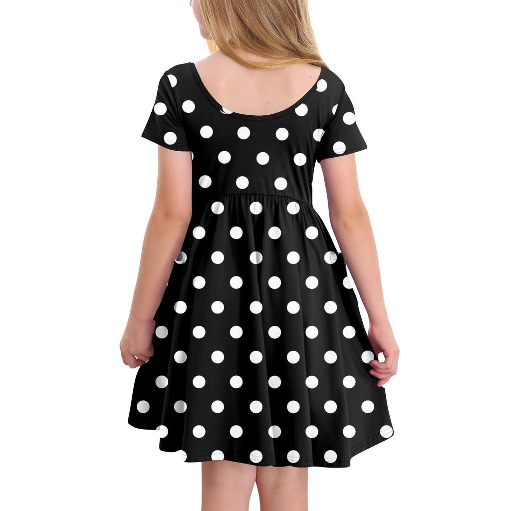 Детская юбка с круглым вырезом и коротким рукавом, платье принцессы, модное повседневное платье с карманами для девочек