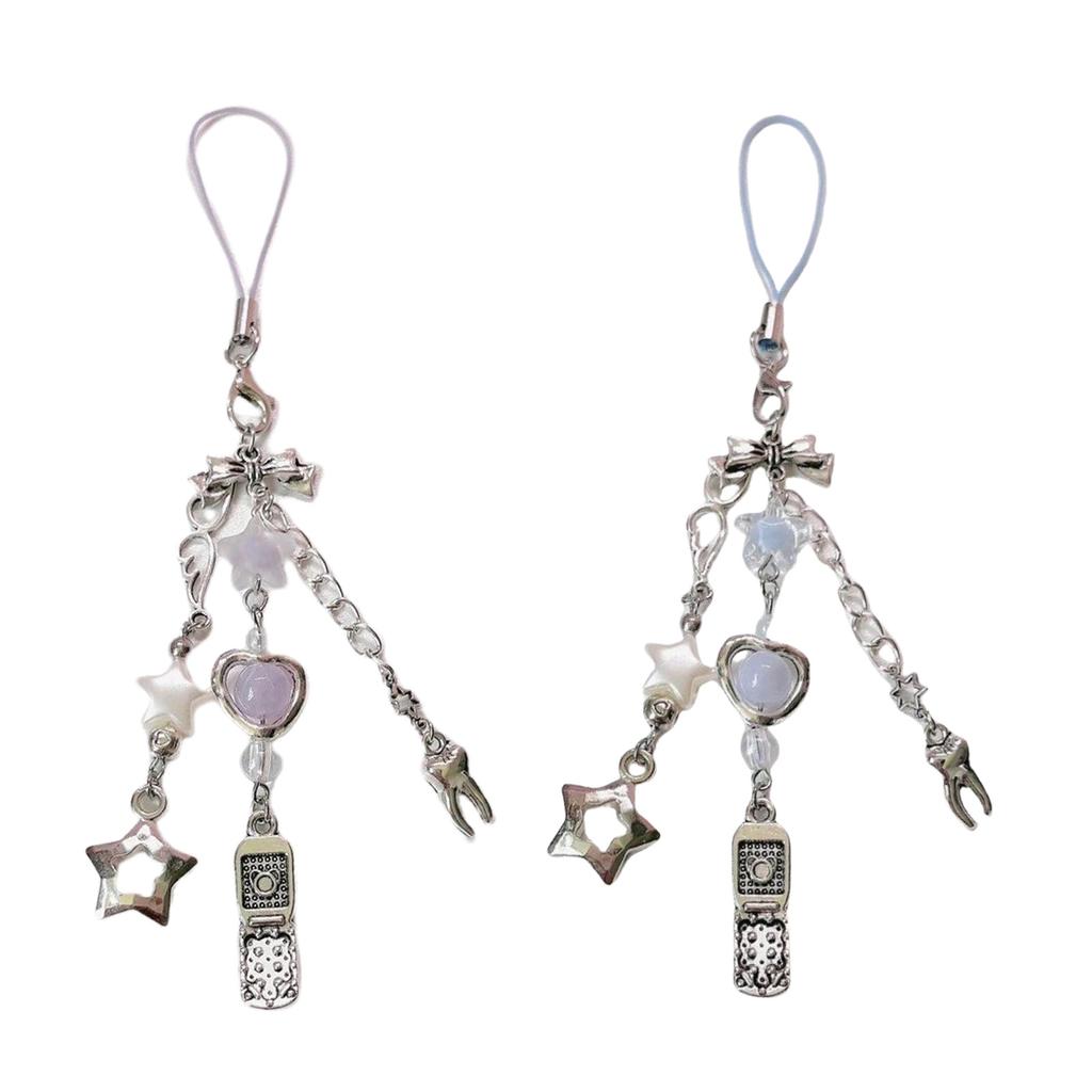 Handmade Beaded Phone Strap With Cute Charm For Girls Y2K Style Anti Drop Fashion Keychain Jewelry Accessory