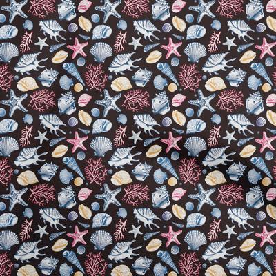Ткань Cotton Flex Dark Wine Pattern с изображением морских ракушек, проекты для шитья и рукоделия, принты на ткани по ярдам 40 дюймов