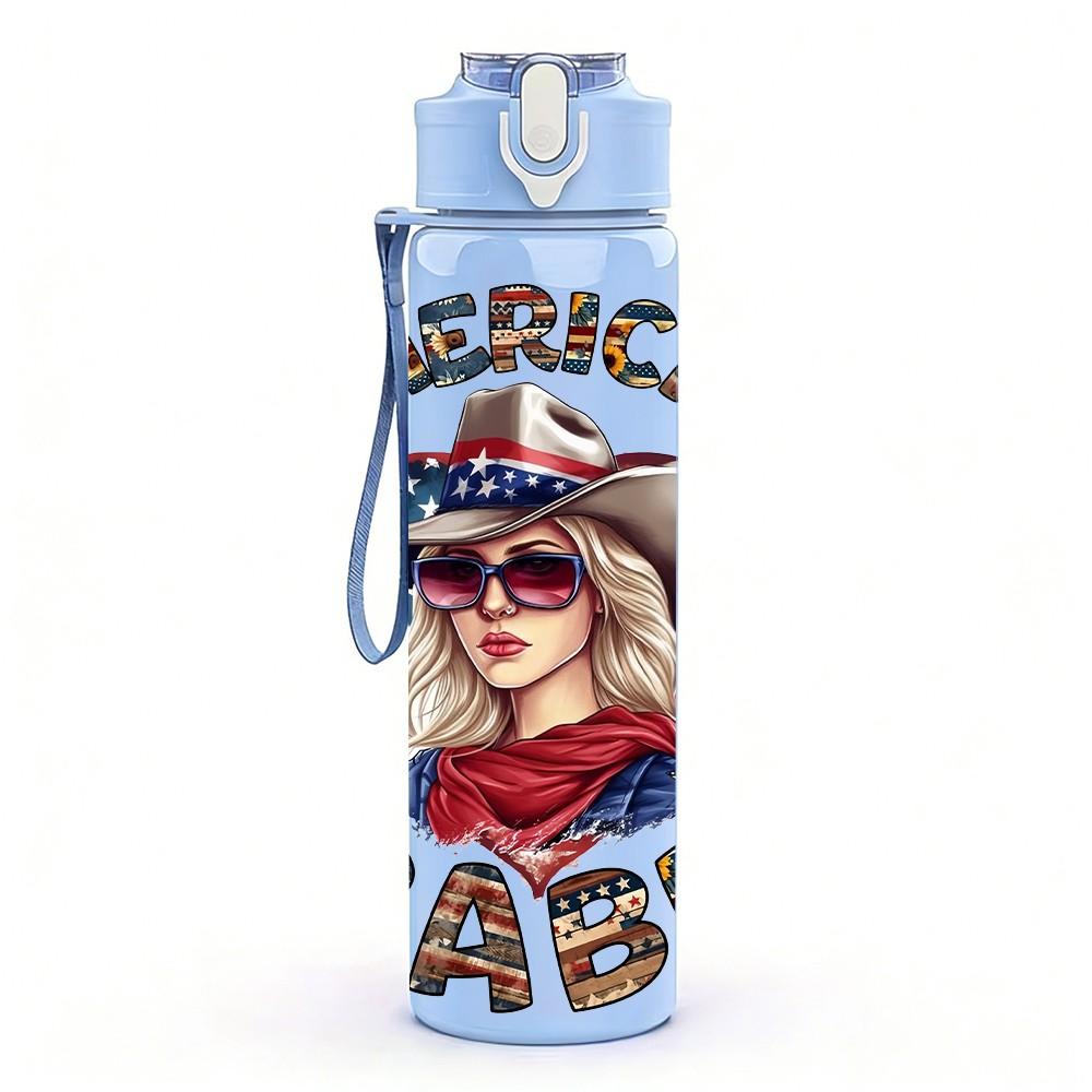 1PC American Cowgirl Babe Vintage Pattern 750ml Color Plastic Sports Water Bottle Leakproof Flip Straw Lid Suitable for Sports Office Home Use