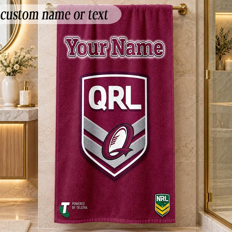 Beach TowelQueensland Maroons Custom Name Text Personalized Soft Towel for Beach Pool Indoor Home Decor Gift