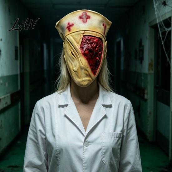 Halloween Costume Party Accessory Scary Nurse Masque, Horror Blood Latex Full Face Masque for Cosplay, Haunted House Prop, Theme Decoration