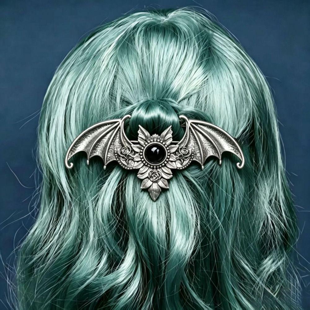 Antiqued Gothic Carved Bat Hair Barrette Viking Halloween Cosplay Hair Clip Cosplay Costume Prop
