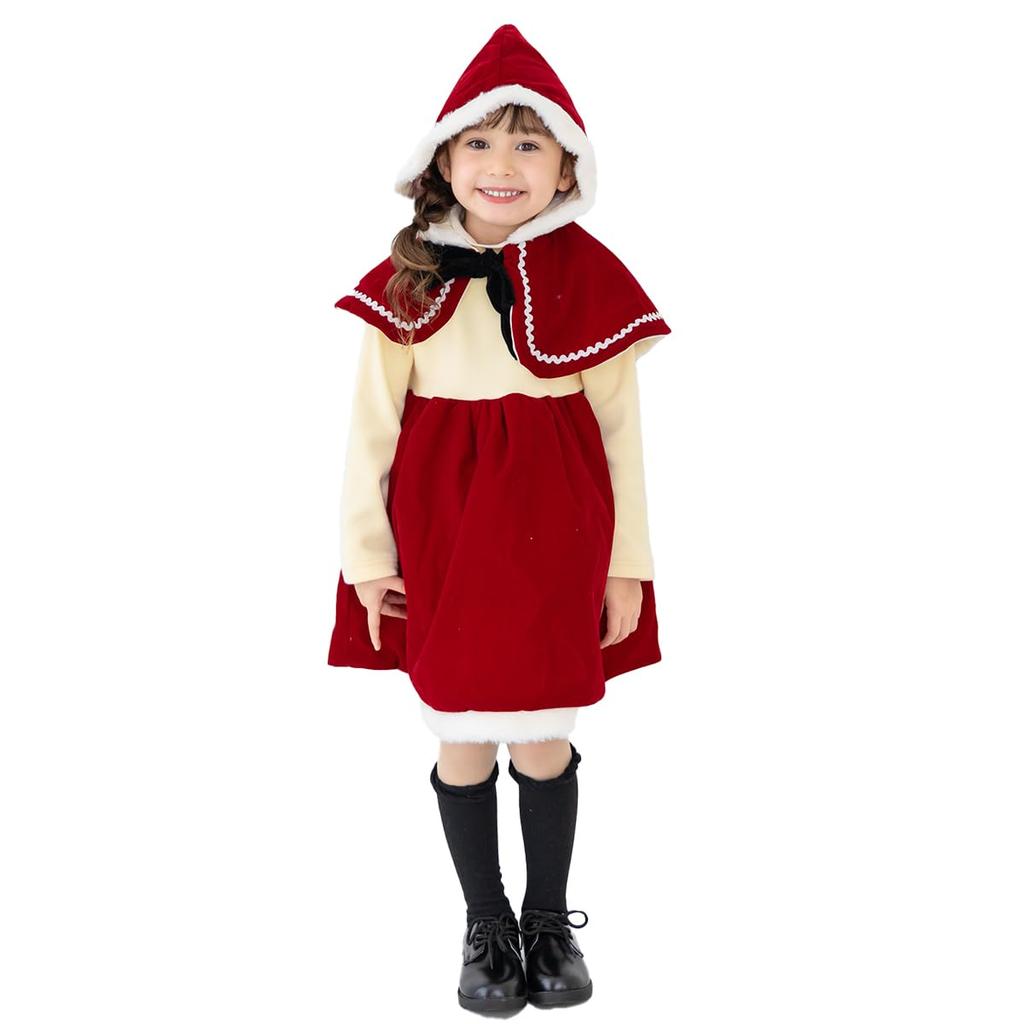 Santa Costume for Christmas Little Red Riding Hood Outfit for Santa Claus Santa Sizes E0425 [monoii] Kids, Cosplay, Girls, Dress, Outfit, 80, 90, 100,