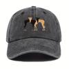 A Baseball Cap with a Print of Two Adorable Greyhounds Featuring a Black and Yellow Color Scheme It Is Stylish and Minimalist