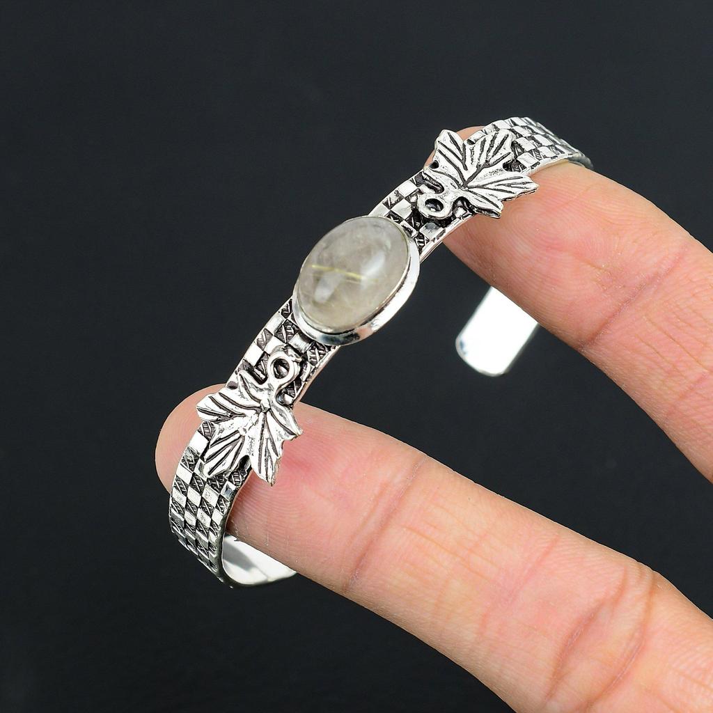 Daughters Day Sale Golden Rutile Gemstone Sister Boho Bangle Bracelet 925 Silver