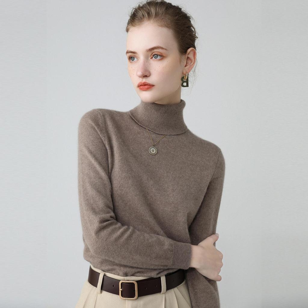 Women's Cashmere High Neck Slimming Sweater - Long Sleeve, Warm, Elegant Autumn/Winter Knitwear Top