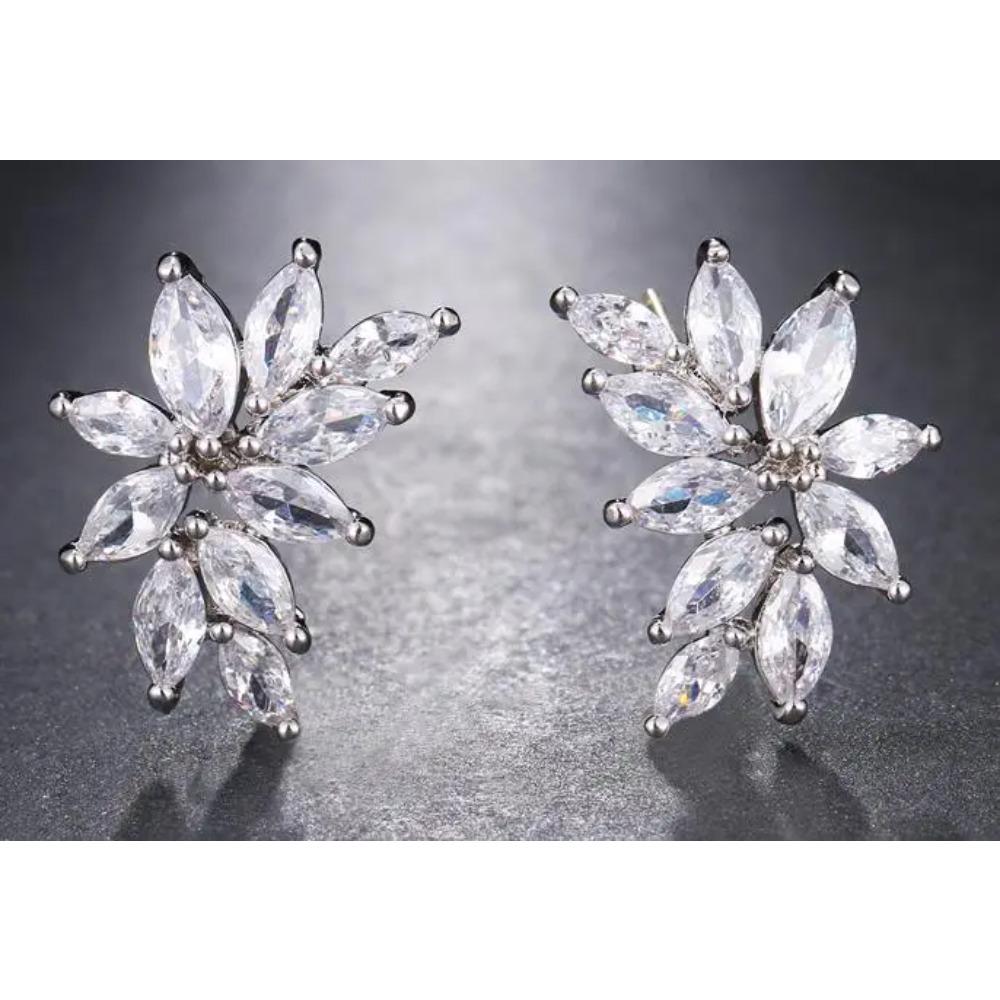 Emmaya Fashion Simple AAA Cubic Zircon Three Colors Flower Shape Earrings for Women Popular Wedding Birthday Jewelry Gift