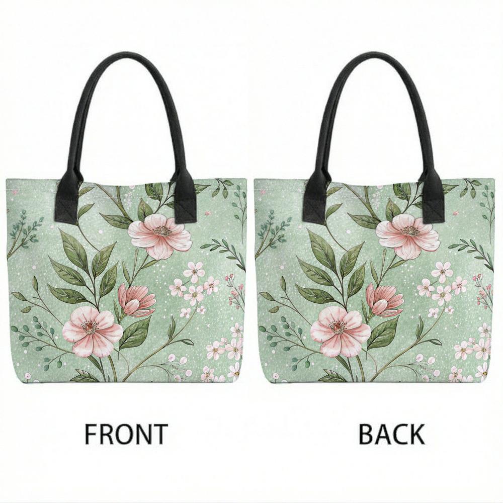Floral Printed Tote Bag Large Capacity Canvas Shoulder Bag for Daily Use