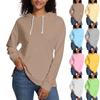 Women's Loose Hooded Sweatshirt Casual Long Sleeve Solid Color Drawstring Side Slit Pullover Top