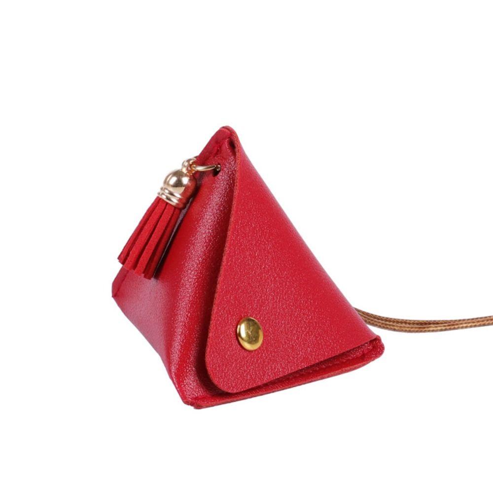 New Triangular Leather Coin Purse Portable Solid Color Storage Bag Access Control Card Snap Button Wallet