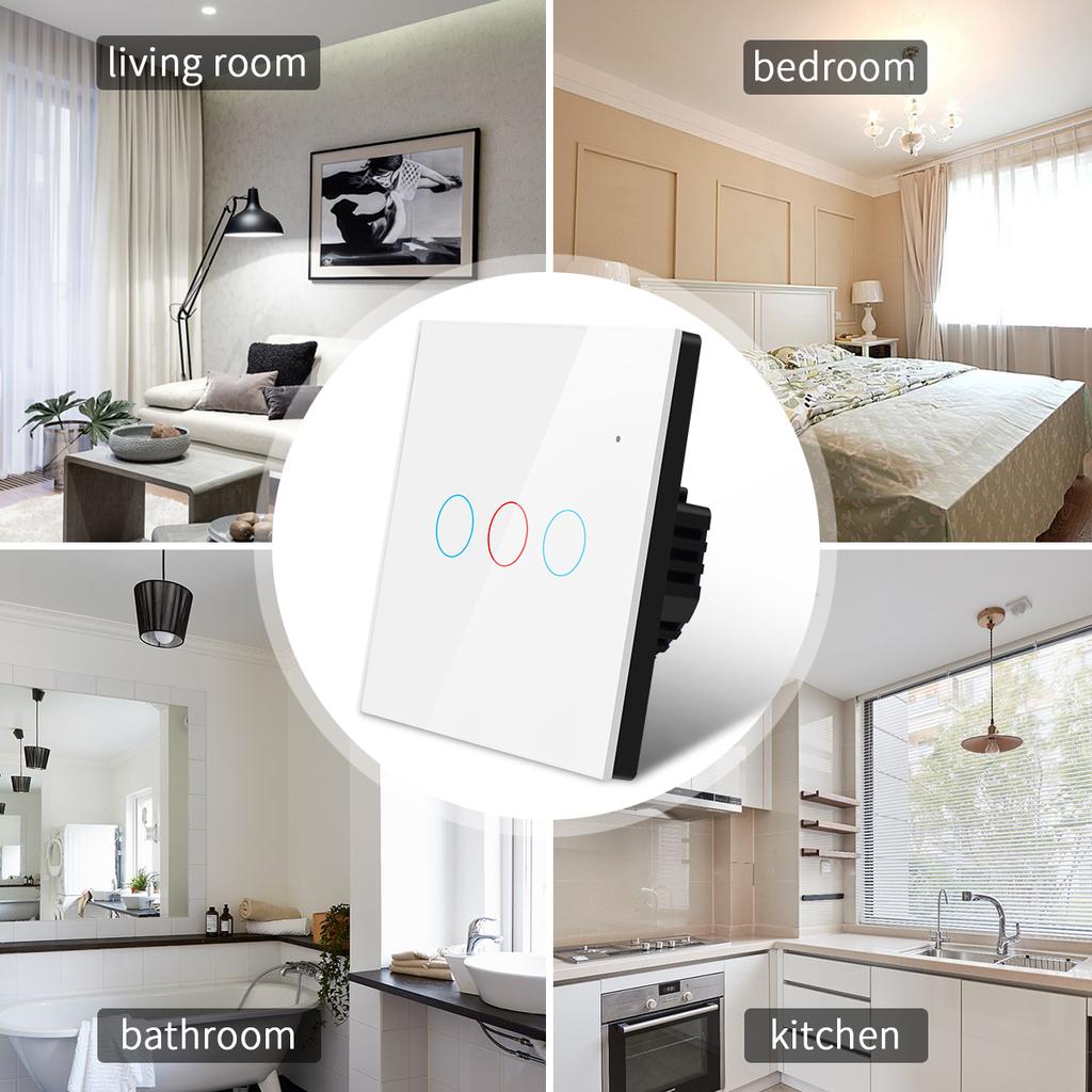 1 2 3 Gang Touch Switch Wall Switch Tempered Crystal Glass Panel Sensor Touch Screen Light Switch EU Standard AC100V-250V Waterproof