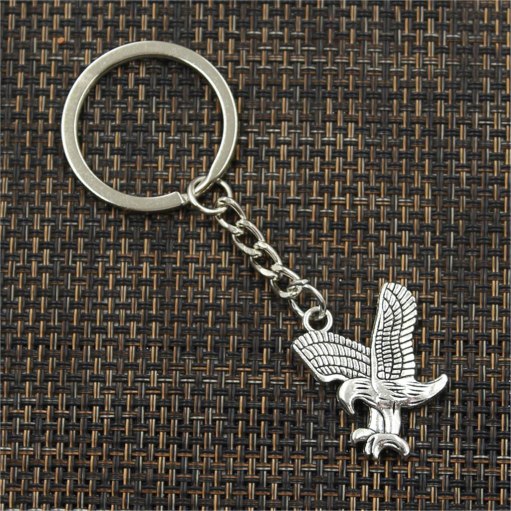 Fashion Hawk Eagle Hunting 29x24mm Pendant 30mm Key Ring Metal Chain Silver Color Men Car Gift Souvenirs Keychain