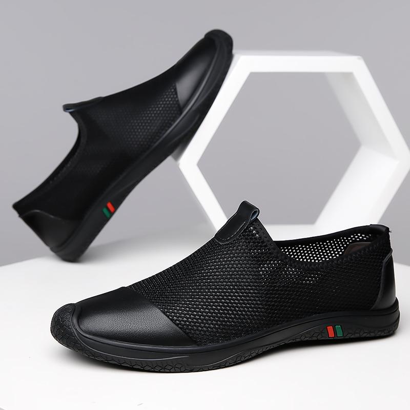 Новые полые кроссовки мужские дышащие сетчатые балетки легкие повседневные прогулочные туфли мужские туфли для вождения без застежек лоферы ручной работы