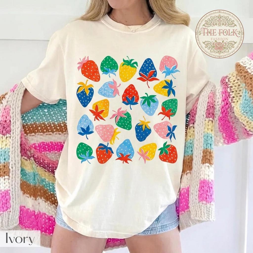 Summer Strawberry Shirt, Retro Pop Art Strawberry Tee, Cute Fruit Graphic T-Shirt, Y2K Kidcore Clothing, Comfort Colors Tee