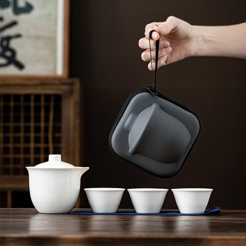 Plant Ash Outdoor Portable Travel Express Cup One Pot Three Cups Ceramic Travel Tea Set Integrated Storage Bag