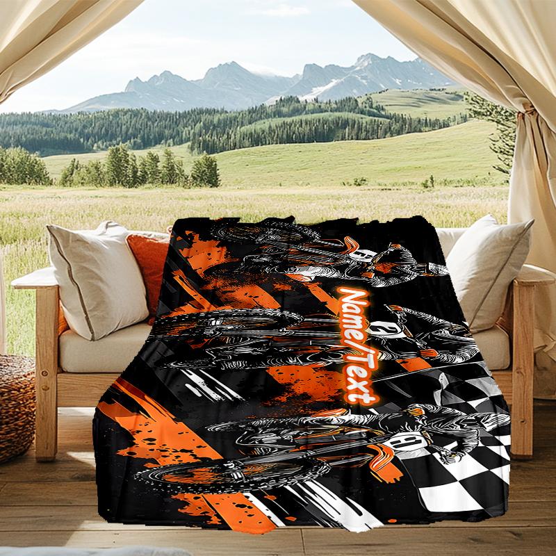 1PC Custom Name Motocross Thrill outdooor Flannel blankets Throw Blanket All-Season Throw Gift Bedspread for Couch, Bed, Camping Holiday Birthda