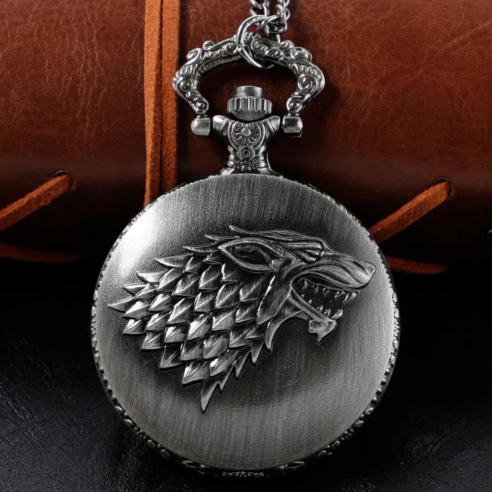 10pcs/lot Bronze Antique Western Werewolf Embossed Quartz Chain Pocket Watch Vintage Men Women Children Clock Gift