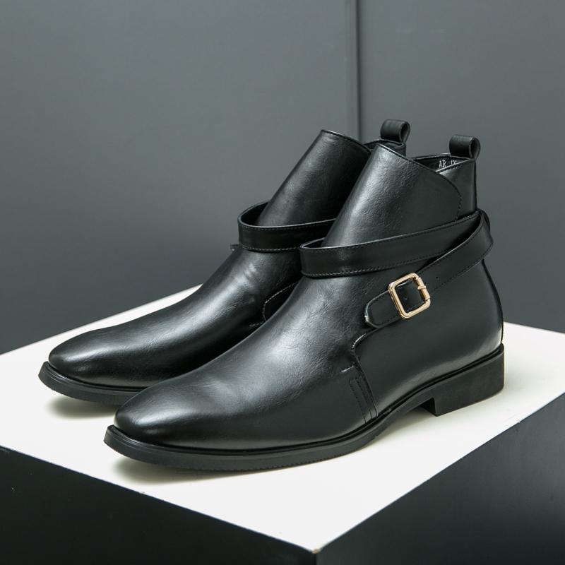 Модные роскошные мужские кожаные сапоги, модные заостренные носки с пряжкой, повседневные кожаные сапоги, модные высокие сапоги для вечеринок, туфли-лодочки