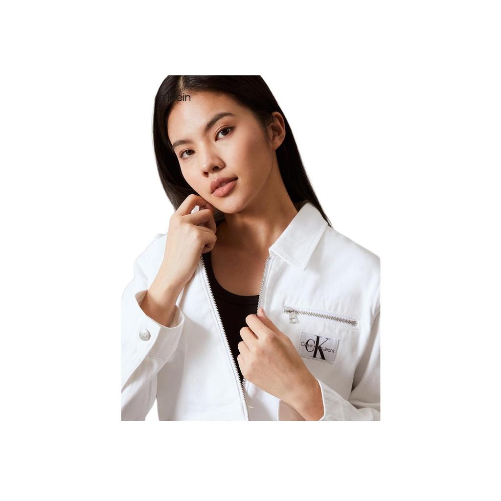 Calvin Klein Винтажная классическая куртка с длинным рукавом на молнии, женская куртка, джинсовая, белая J223475