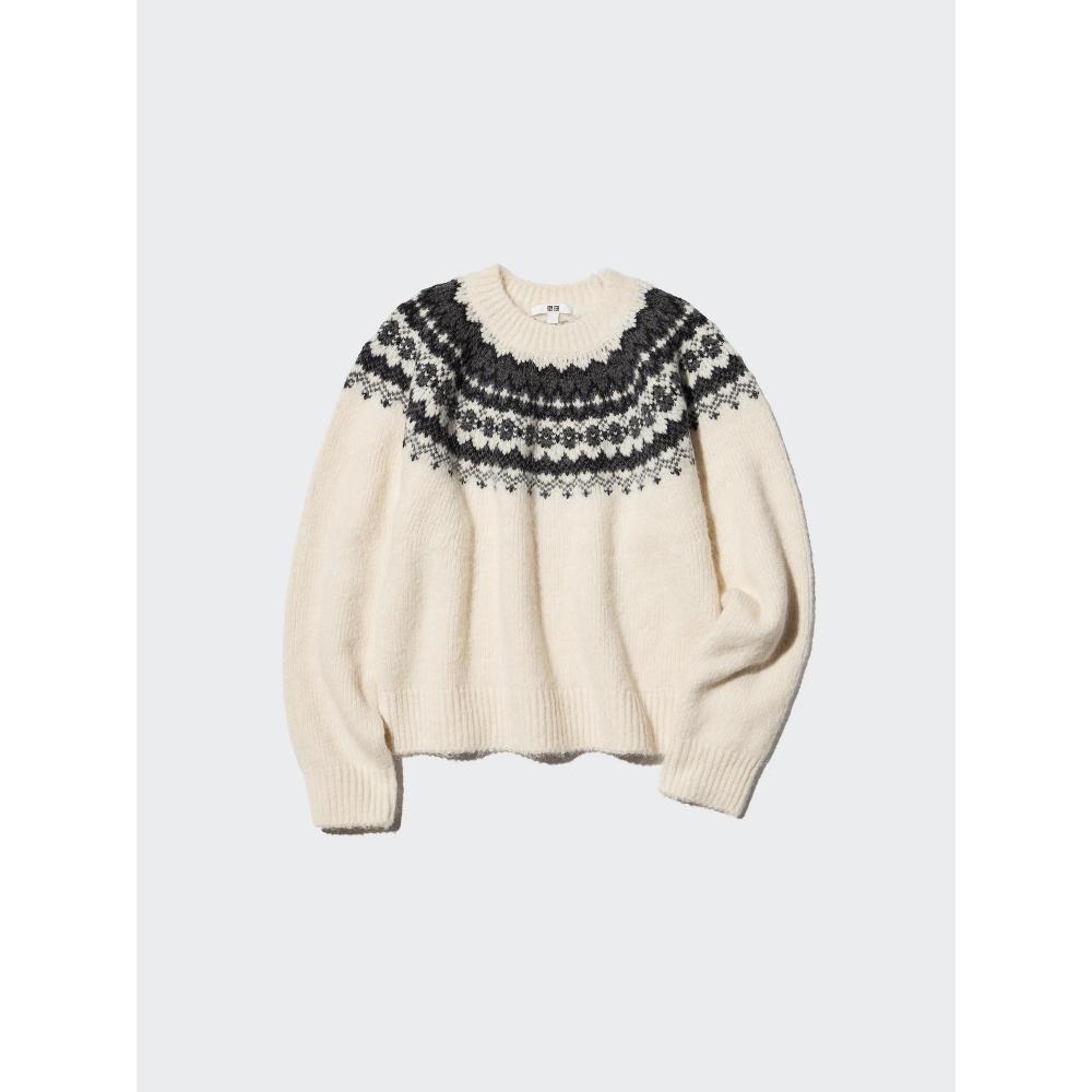 Uniqlo Пушистый свитер с круглым вырезом в стиле Fair Isle
