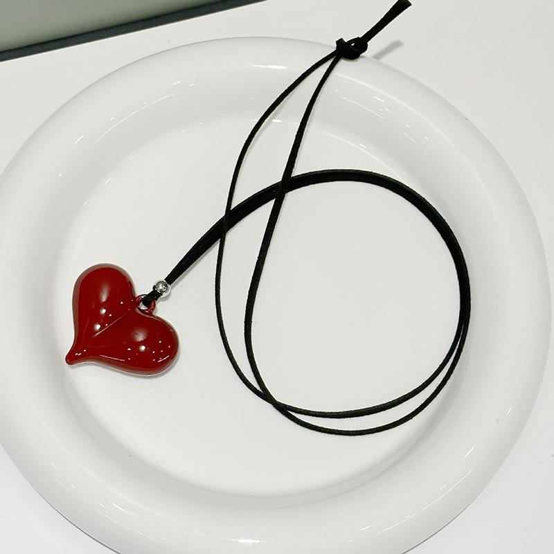 Simple Versatile Red Heart Bowknot Necklace For Women Girls Big Heart Pendant Necklaces Jewelry Accessories Gifts