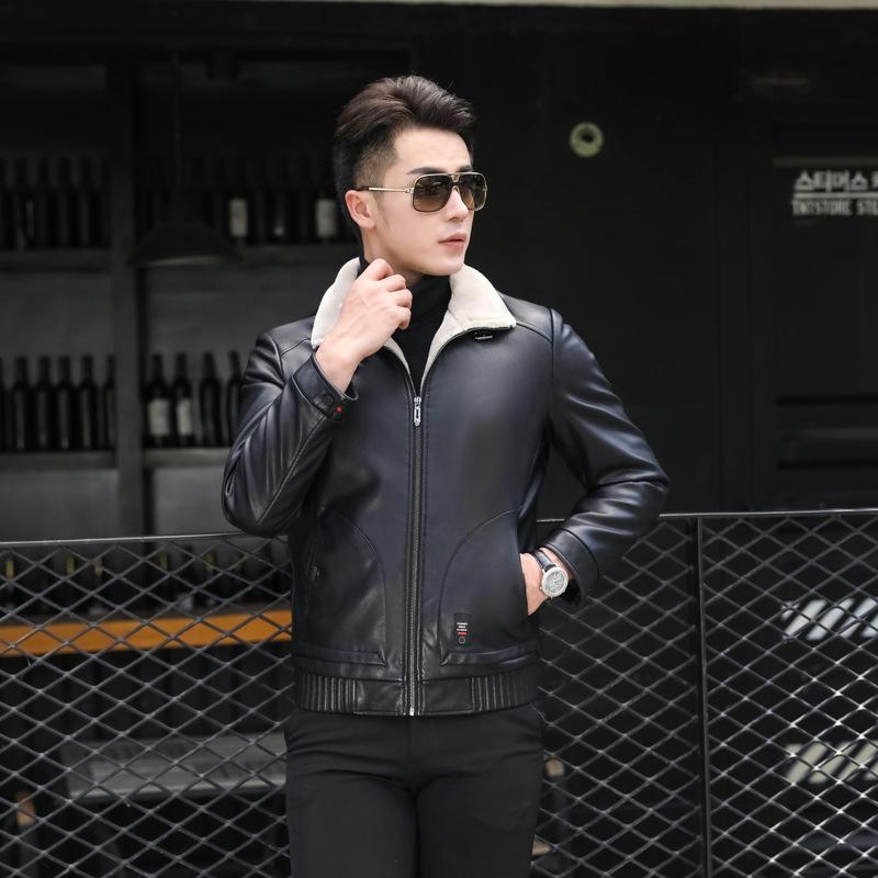 Зимняя новая меховая цельная мужская куртка среднего возраста из утолщенной разноцветной бархатной кожи PU