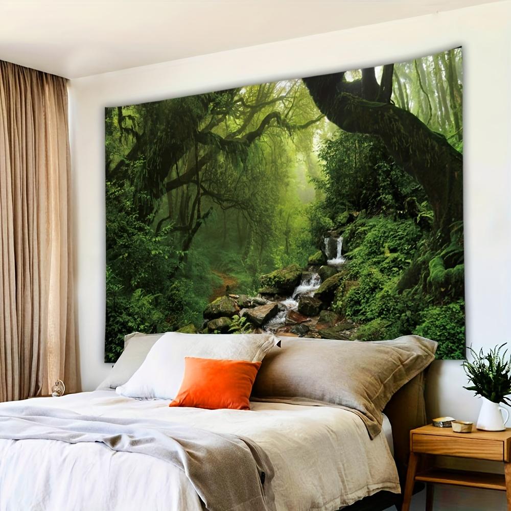 Гобелен с лесным принтом, эстетический дизайн дерева, растения, зеленый гобелен, декор комнаты Эстетический гобелен настенный